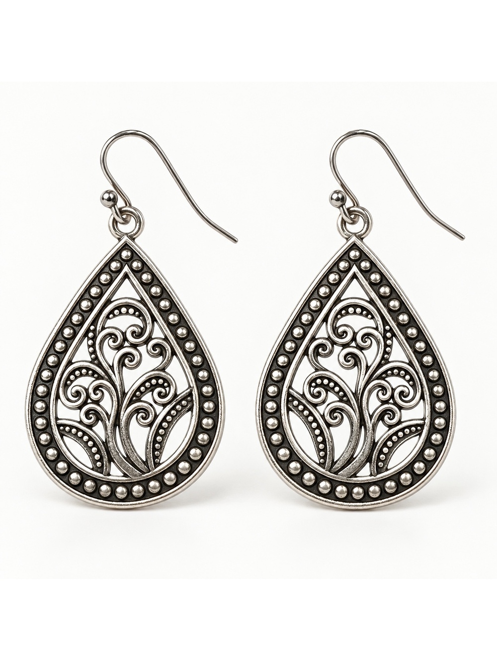Silver-Tone Filigree Teardrop Earrings – The Isadora